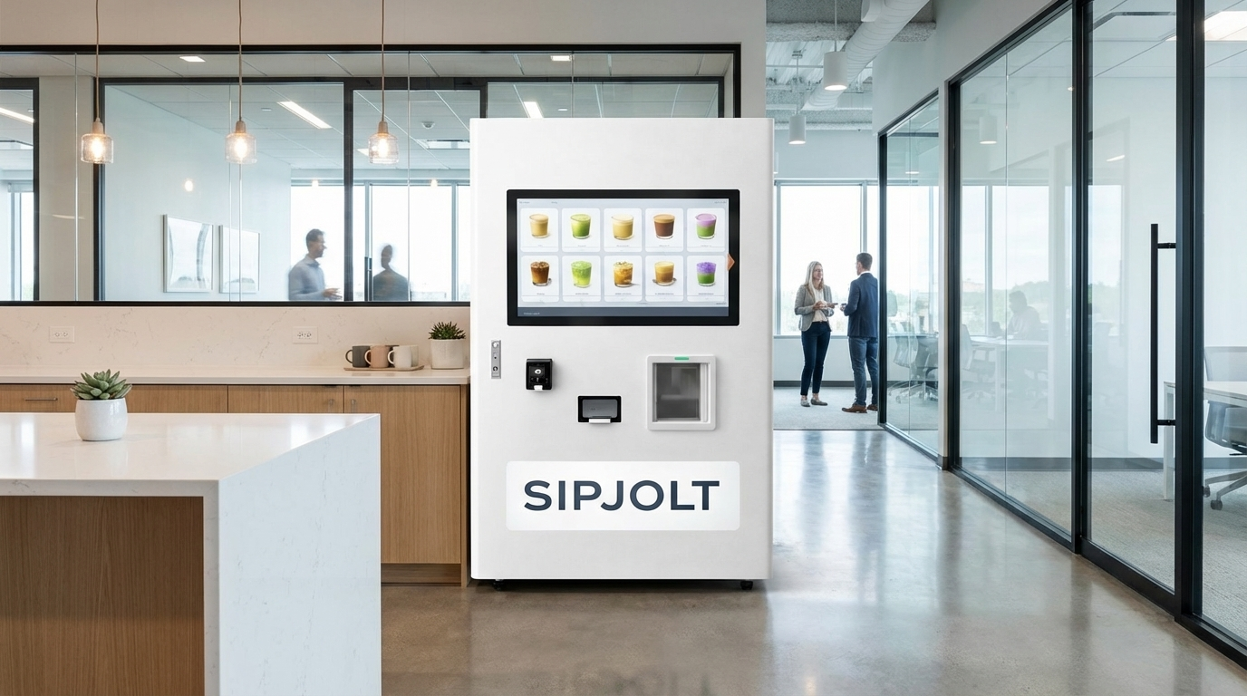 SIPJOLT kiosk in a corporate office break room