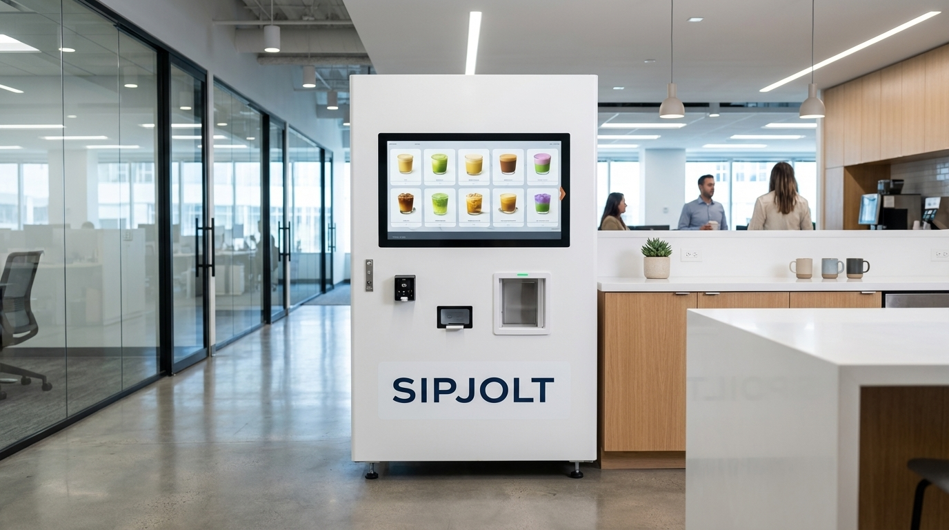 SIPJOLT kiosk in a warehouse break room