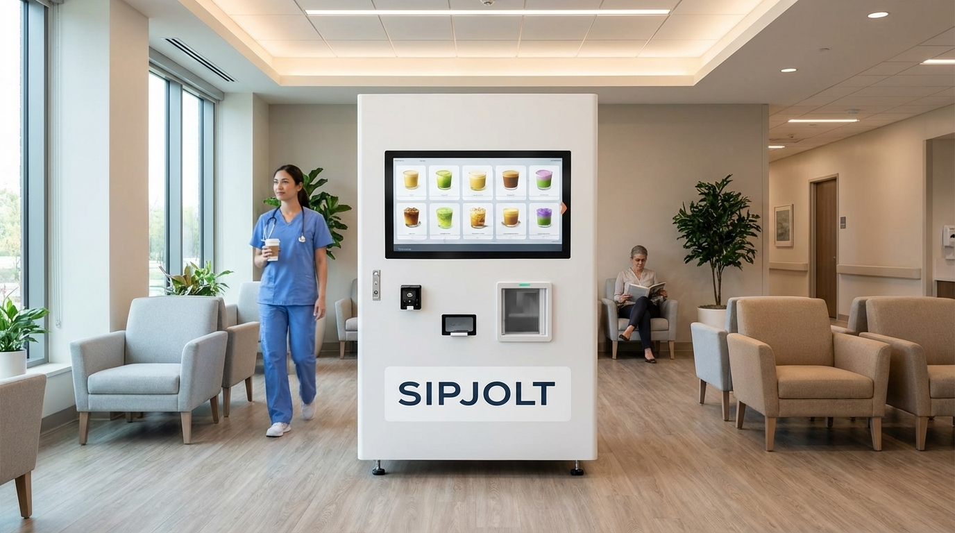 SIPJOLT kiosk in a hospital lobby